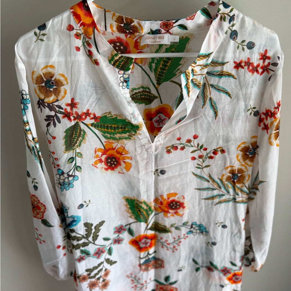 Johnny Was Ardella Dress/Cover up - Silk Blend - White Floral - Size Large - Picture 7 of 14